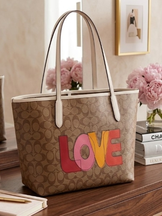Coach Handbags - Coach City Signature Canvas Tote Bag with 'LOVE' Graphic Creed: L2064-C2810